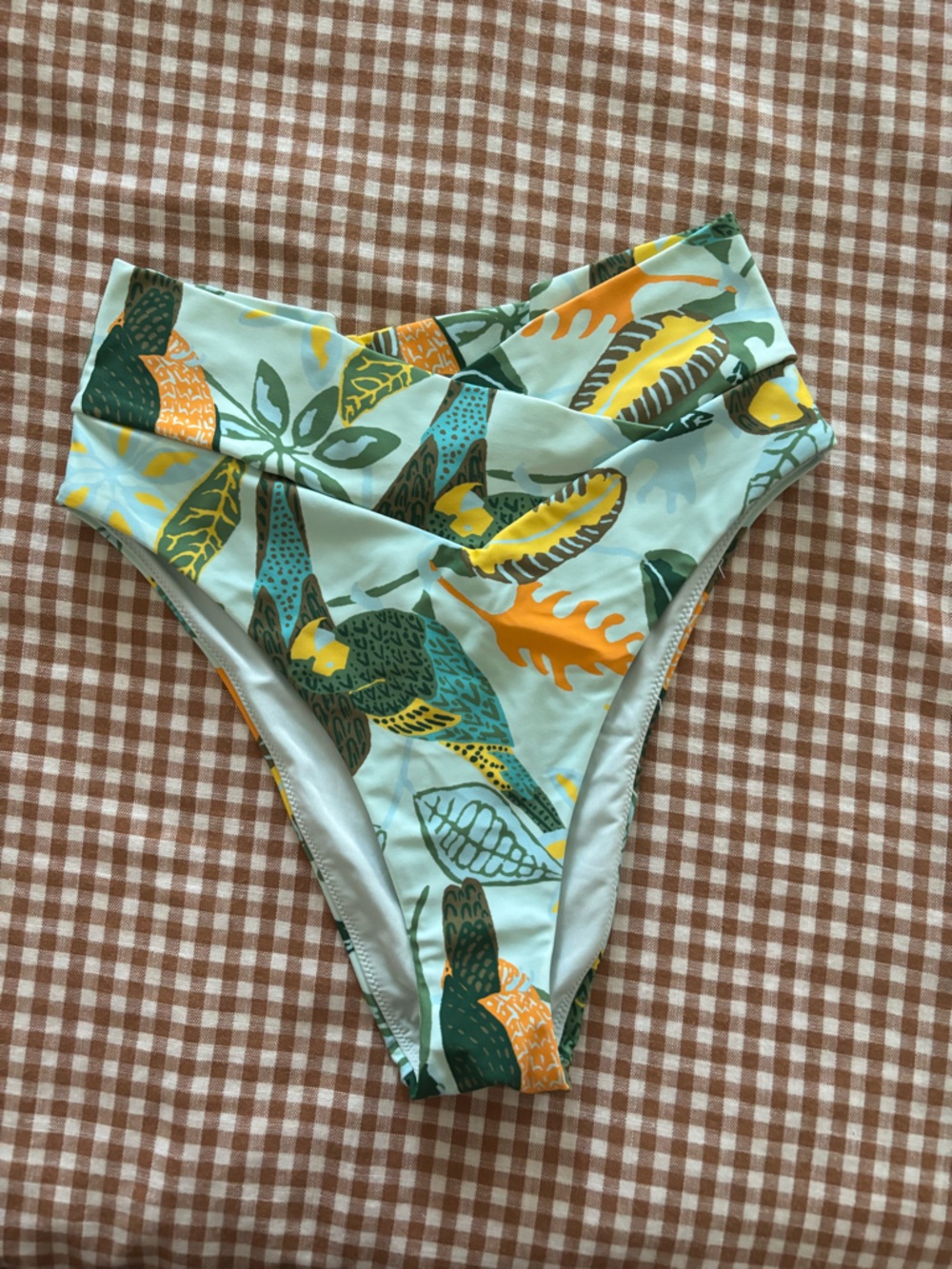 Aerie high cut Tropical Parrot Print Bikini Bottoms - Mint, Teal & Yellow Size S